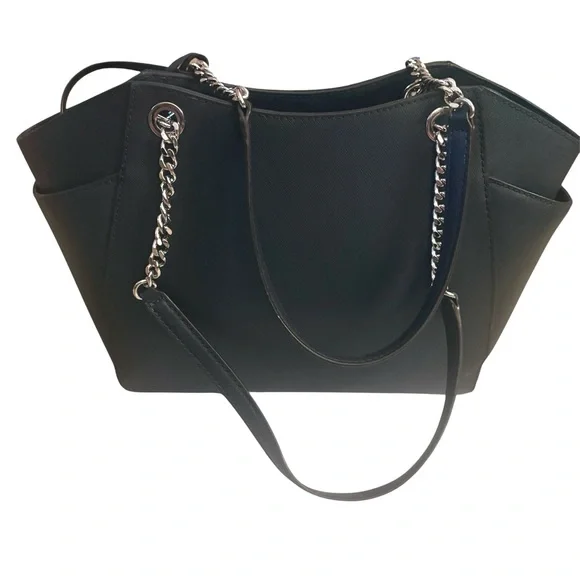 Michael Kors Jet Set Travel Large Saffiano Leather Chain Shoulder Tote Dark Navy - Picture 7 of 11